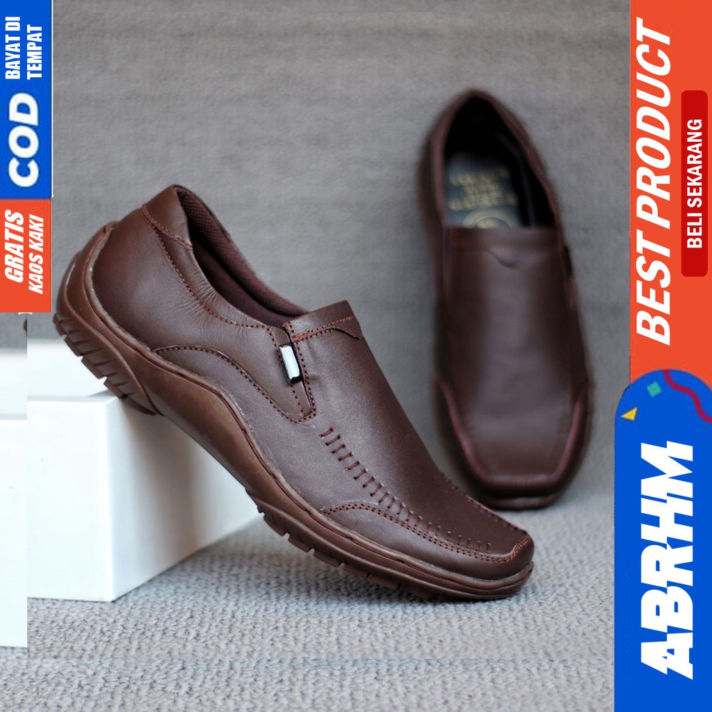 VERDIC Sepatu Casual Slip On Pria Kulit Asli Pantofel Kerja Kantor Kondangan Sepatu Kasual Cowo / Cowok Anti Slip Orignal Gaya Keren Kekinian Murah Terlaris