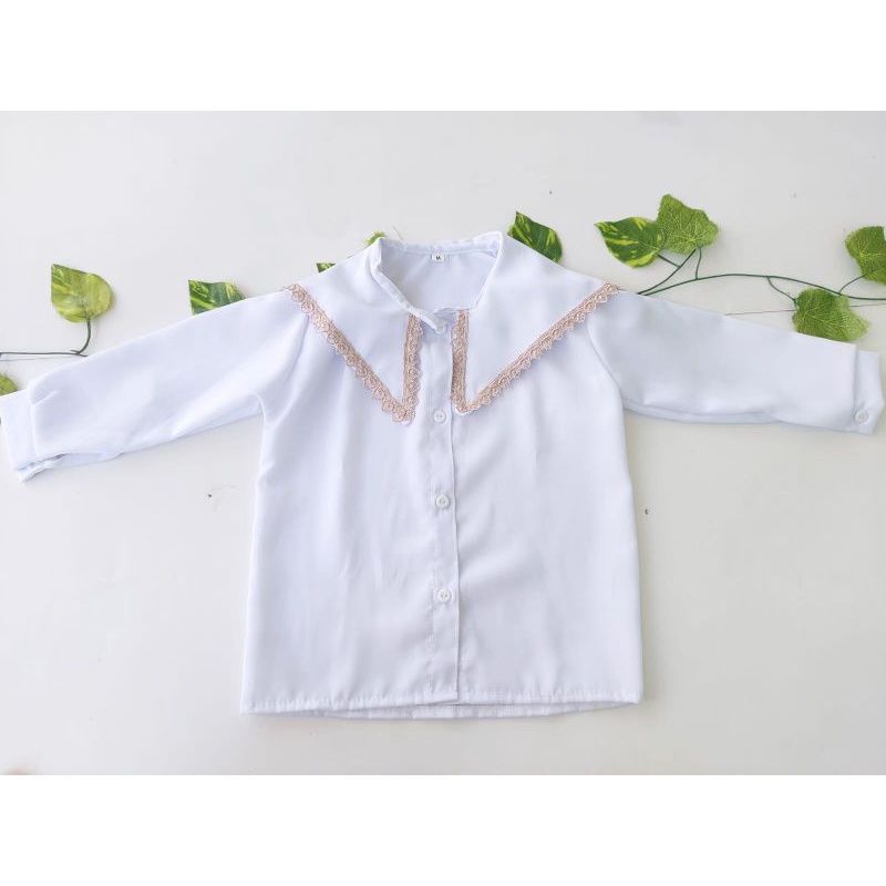 kemeja anak perempuan putih polos lengan panjang 1-7 tahun/atasan anak perempuan putih polos/blouse 