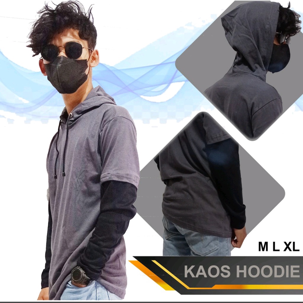 kaos Hoodie pria lengan panjang/kaos polos pria lengan panjang/kaos Hoodie double layer
