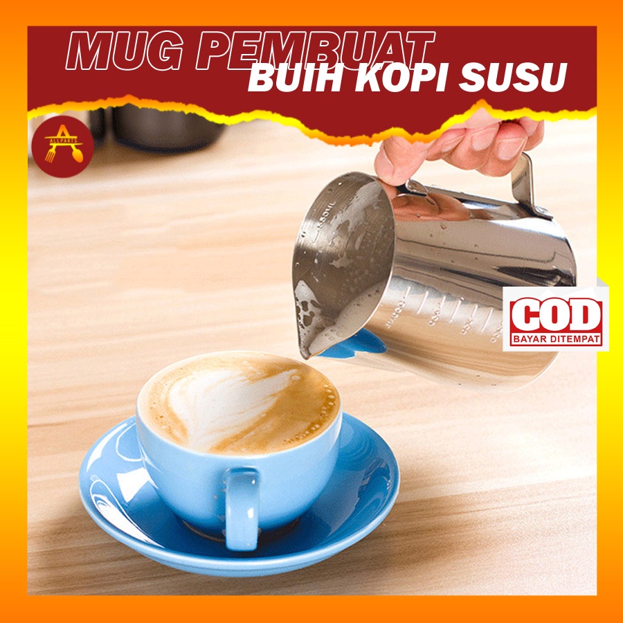 Milk Jug Cangkir Latte Art Lancip Gelas Ukur Stainless 600ML Alat Barista Perlengkapan Kopi Espresso