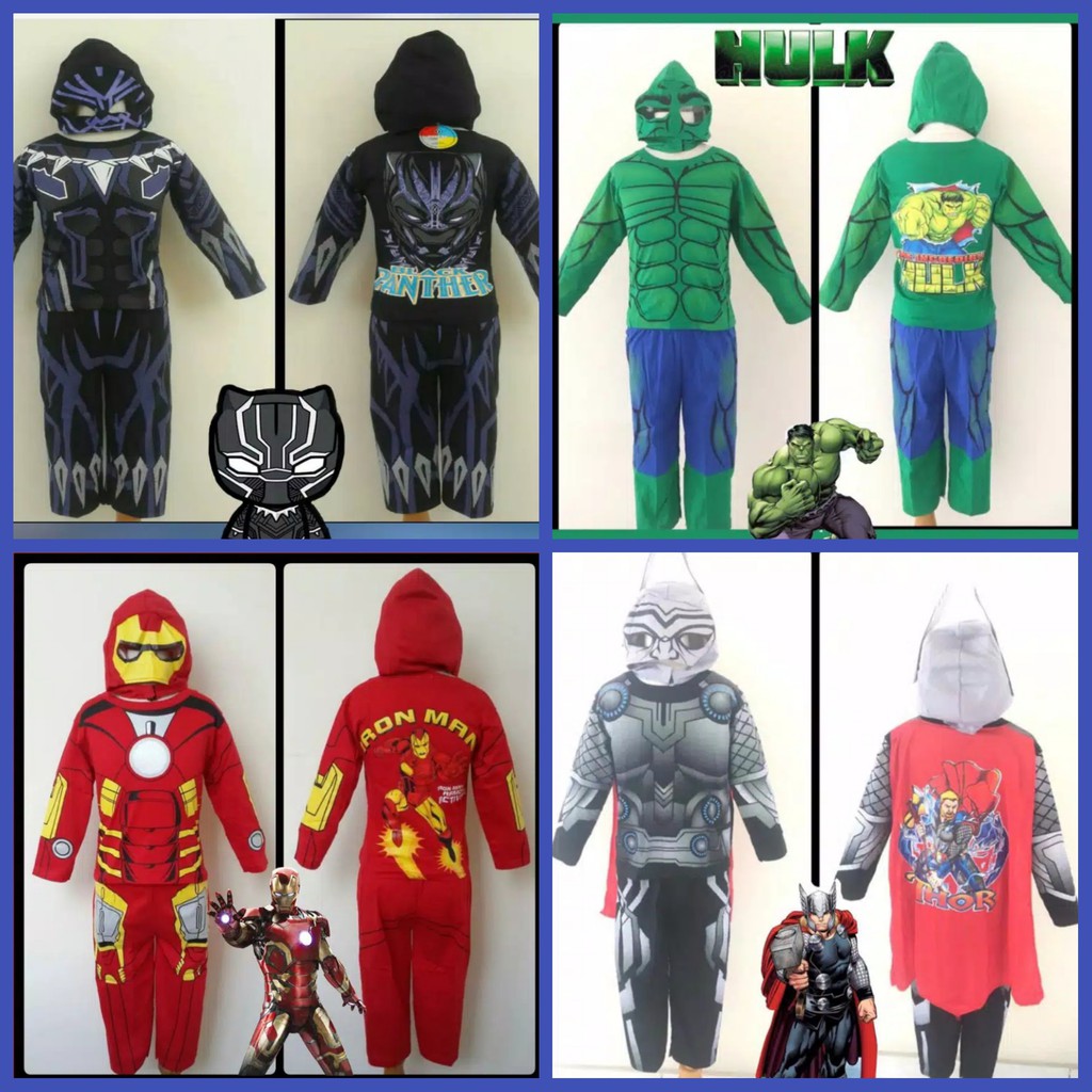 Kostum Anak Superhero Avengers Black Panther Hulk Iron Man Thor Baju Karakter Laki Laki