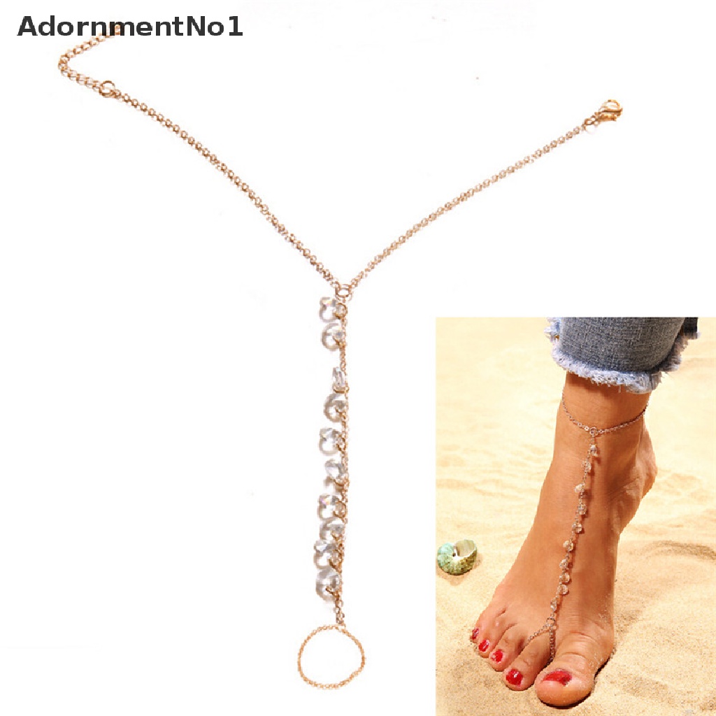 (AdornmentNo1) Gelang Kaki Rantai Aksen Kristal Untuk Wanita