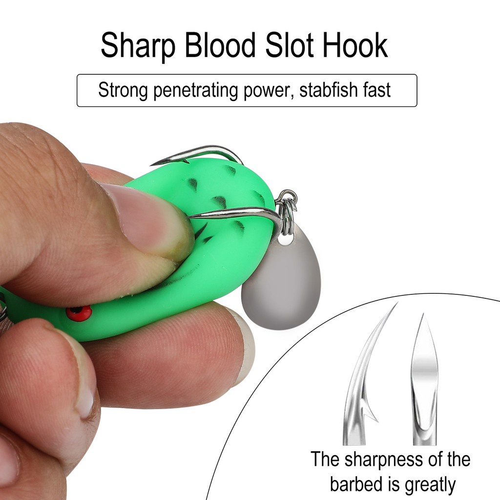 HAIYI FISHING Umpan Pancing Fishinig Lure New Sequin Frog Umpan Pancing Soft Fishing Lure 4.5cm/7g Lembut Bionik Katak Kodok Tiruan Kait Ganda Simulasi Putar Tubuh Berongga Palsu Umpan Casting Atas Air Alat Fishing Hook