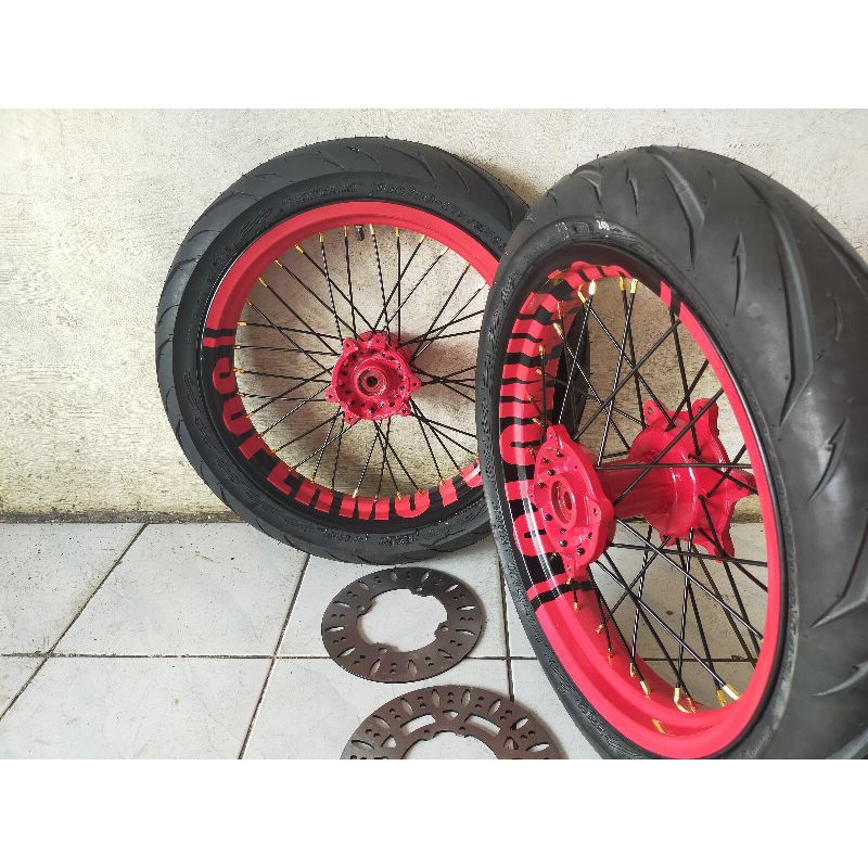 Sepaket Velg Klx150 D tracker Paketan Velg CRF 150 WR150 Supermoto Sumo 1 Set Super Jumbo Ukuran Ban