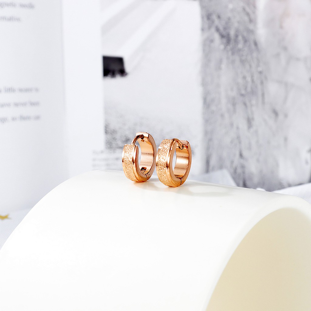 Anting Titanium Rose Gold Asli Wanita Fashion Anti Karat Murah AA056 Motif Jepit simple elegant