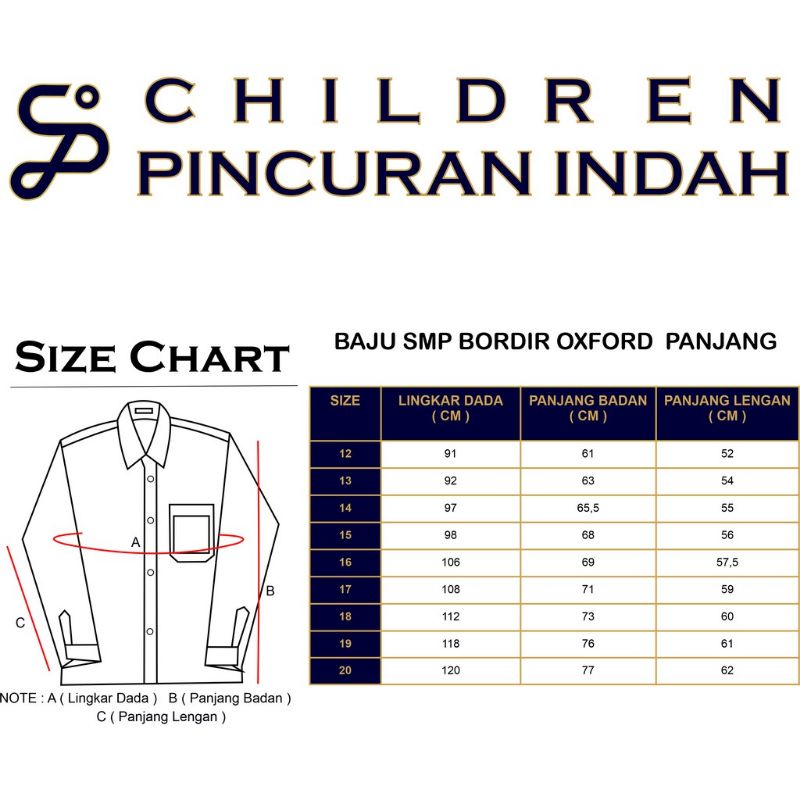 Children Pincuran Indah - Kemeja Seragam Sekolah Oxford Bordir SMP Lengan Panjang