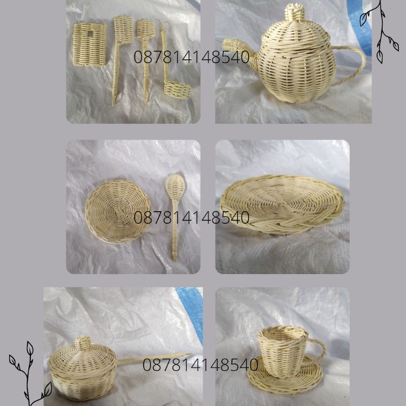 Aneka Souvenir Rotan Teko Cangkir Sendok Piring Mini Piring Kepang Talenan Pisau Sendok Sayur Teplon