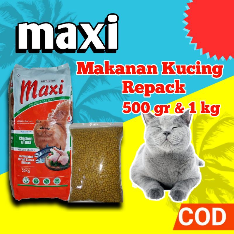 Jual Makanan Pakan Kucing Kering Maxi Maxy Chicken Dan Tuna Cat Food Gr Kg Shopee