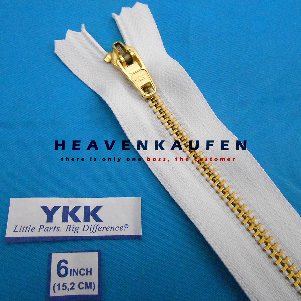 Resleting Zipper YKK Jeans Gigi Besi 15 cm / 6 inch Putih - Gold