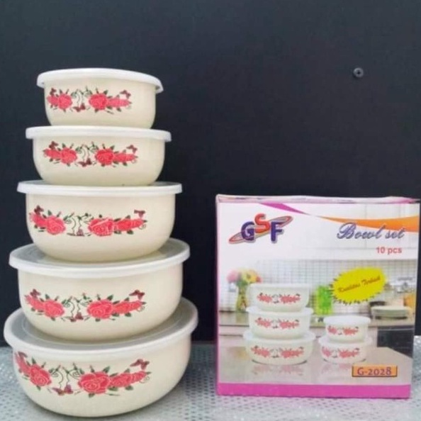 BOWL SET BUNGA GSF G-2028 / RANTANG SUSUN 5 MANGKOK SET BERANAK MANGKUK PENYIMPANAN MAKANAN MOTIF BUNGA GSF 2028 / GSF G-2028