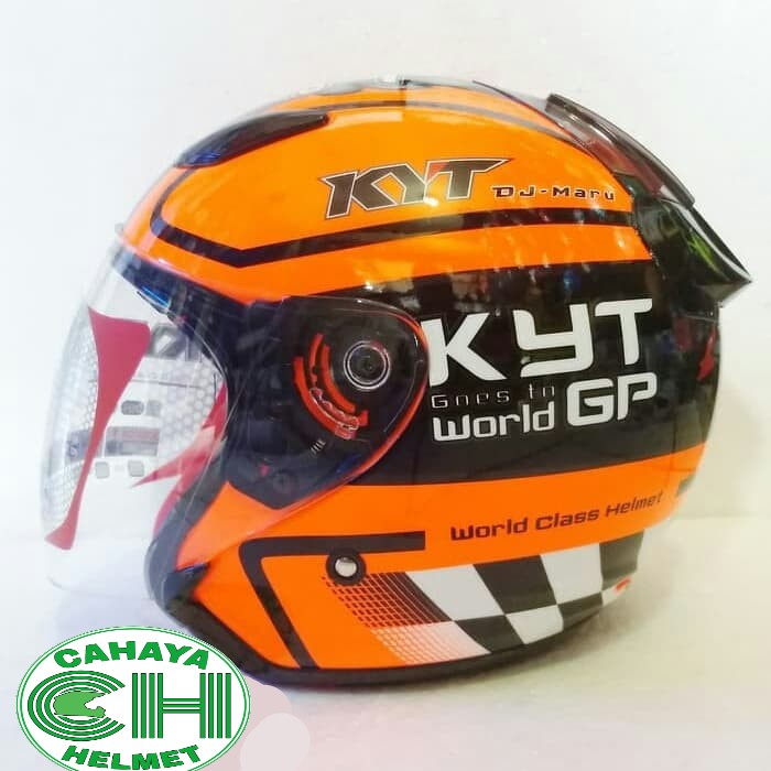Helm KYT DJ Maru Motif World GP Helmet Oranye Orange