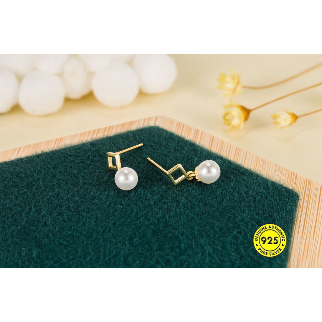 Anting Tusuk Motif Geometri Hias Mutiara Imitasi Ala Perancis / Vintage Untuk Wanita