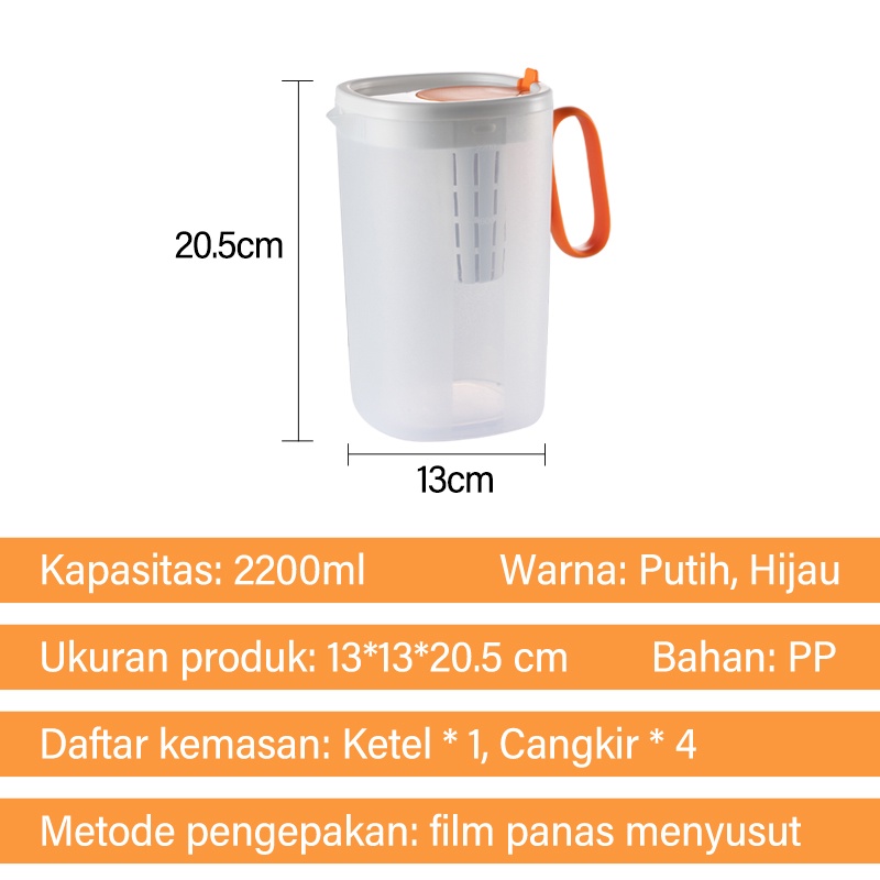 Letyeah &amp; Anantagt teko plastik 2 liter dengan 4 cangkir/Jus Ketel Dingin Jug Portable