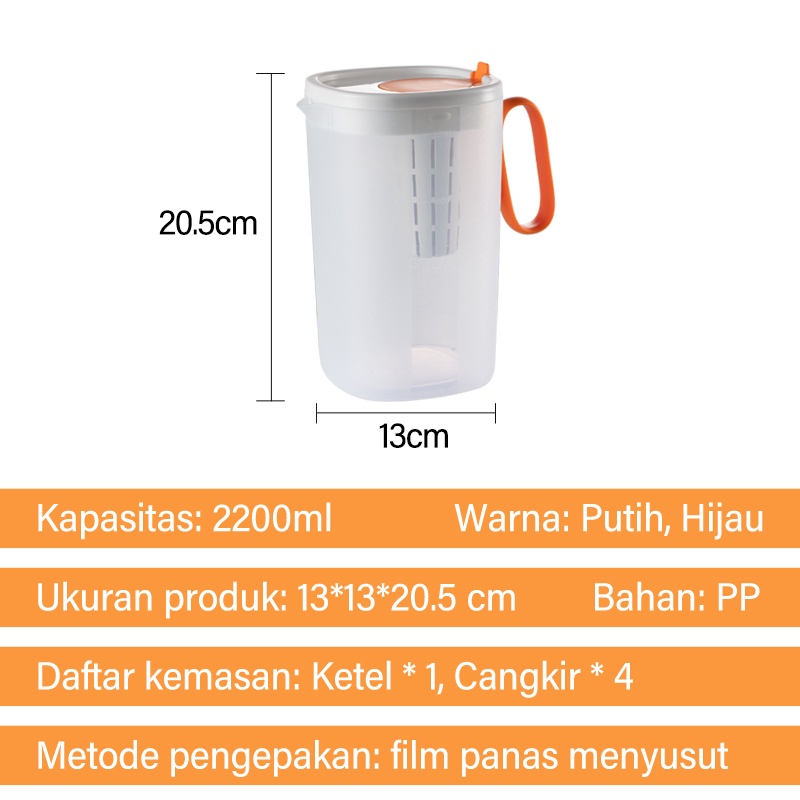 Letyeah &amp; Kaizenliving Teko Air Jus Set Plastik Tahan Dingin dan Panas/ Water Jug 2 liter Free Cangkir/Ketel Air Minum BFA Free/ Pitcher