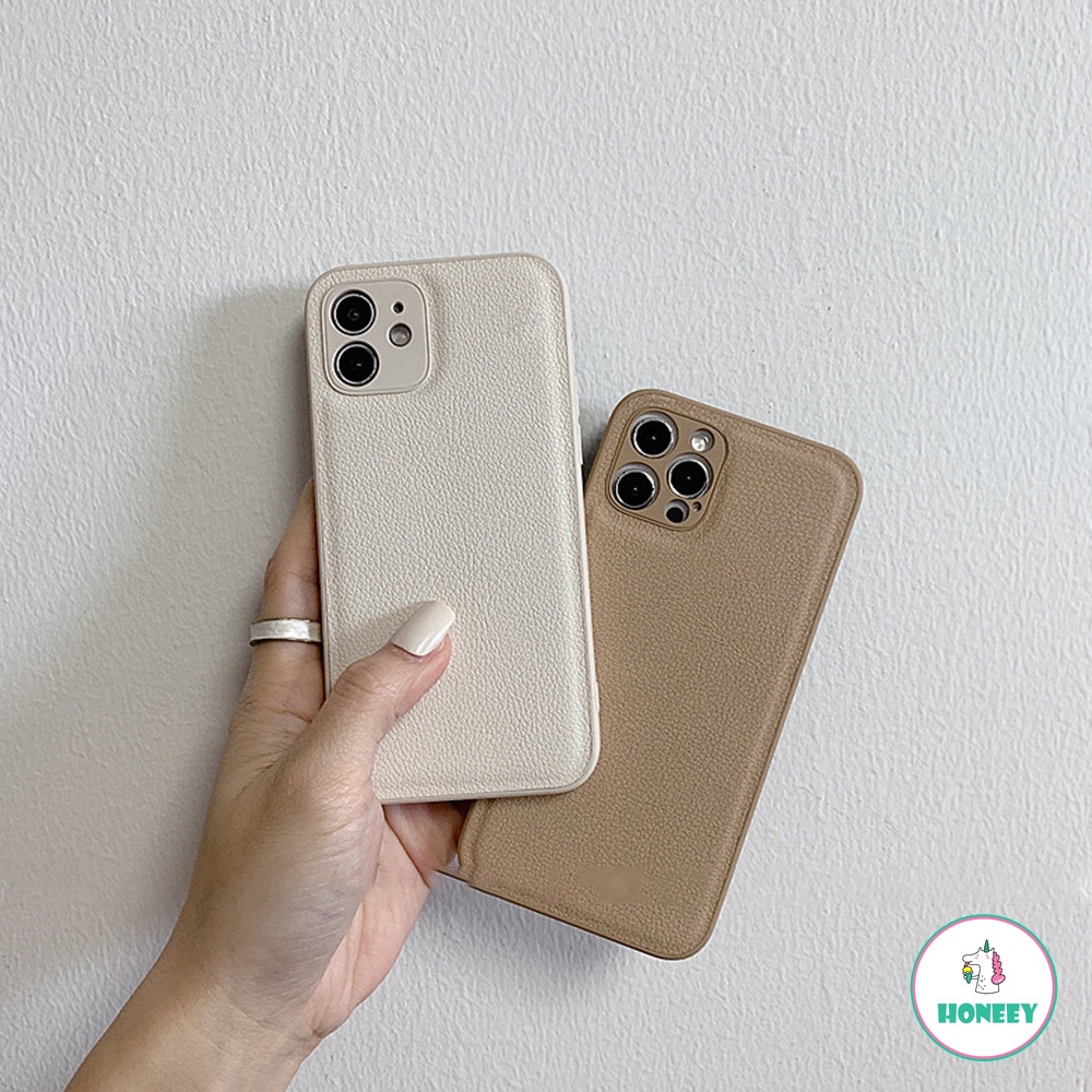 Soft Case Bahan Kulit Imitasi Anti Sidik Jari Warna Solid Untuk IPhone 11 7Plus 8Plus XR 14 13 12 Pro Max