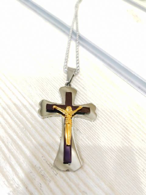 Liontin Salib Leontin Salib Jesus Free Kalung tambang 50cm KS1