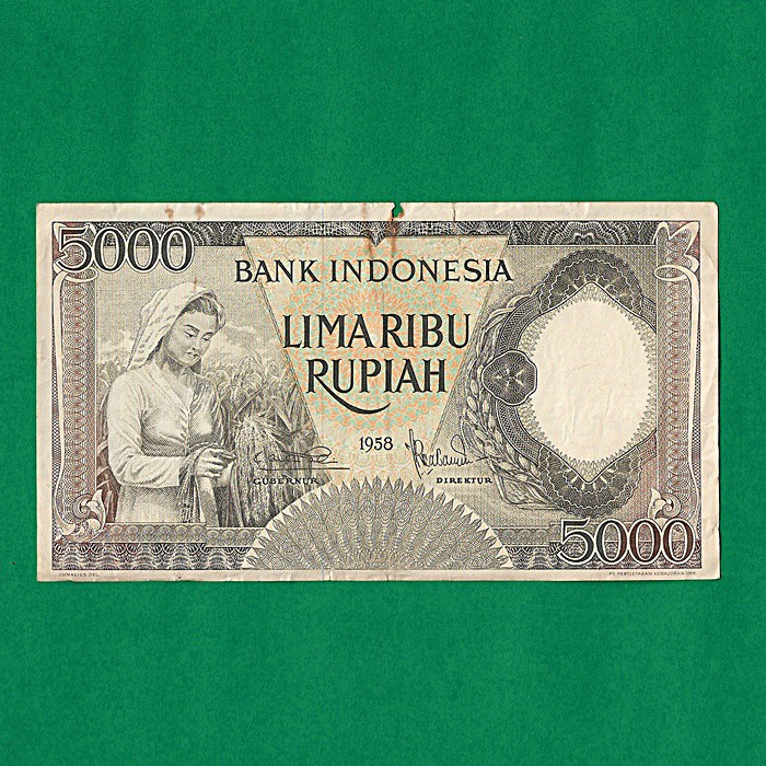UK265 UANG KUNO UANG ASLI INDONESIA 5000 RUPIAH TAHUN 1958 SERI PEKERJA KOLEKSI UANG LAMA INDONESIA