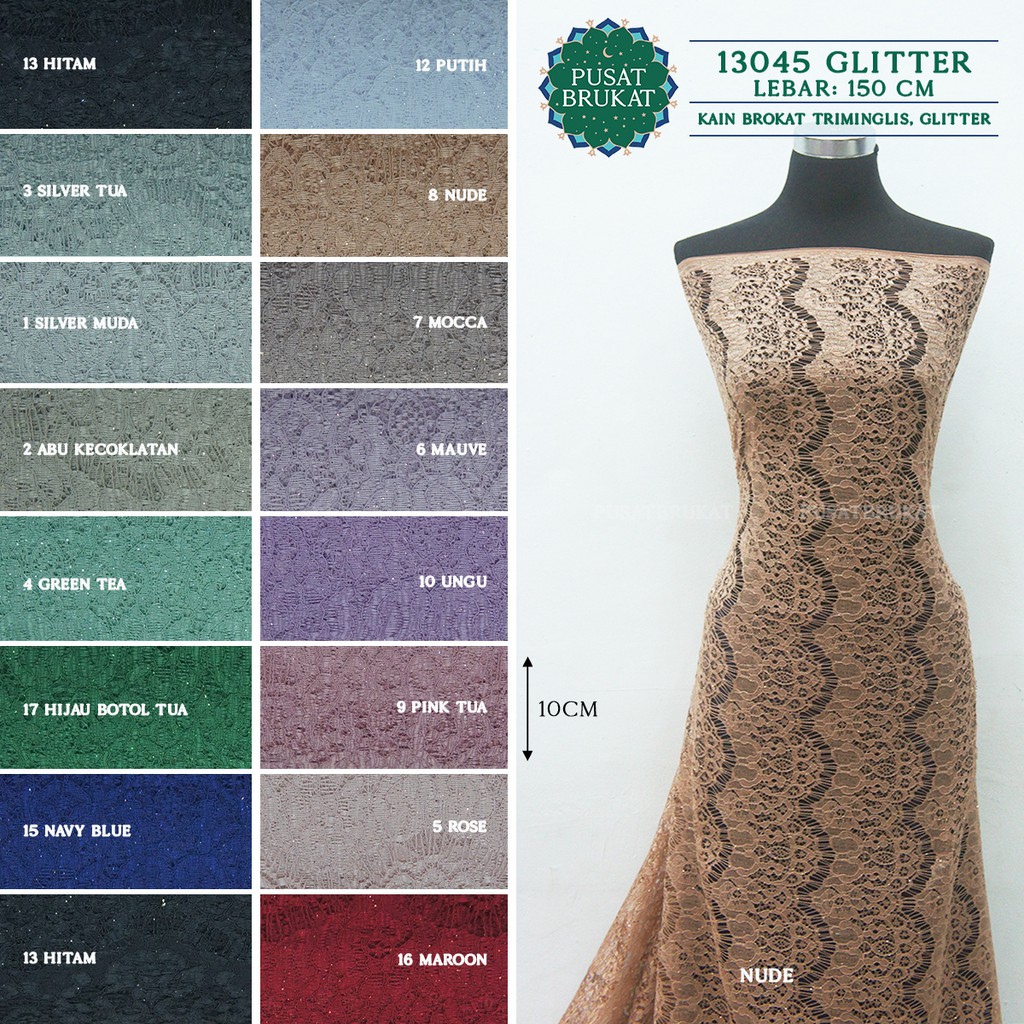 KAIN BROKAT SALUR TRIMINGLIS GLITTER / BRUKAT RENDA PINGGIRAN 13045, LEBAR 150CM [harga per 0.5m]