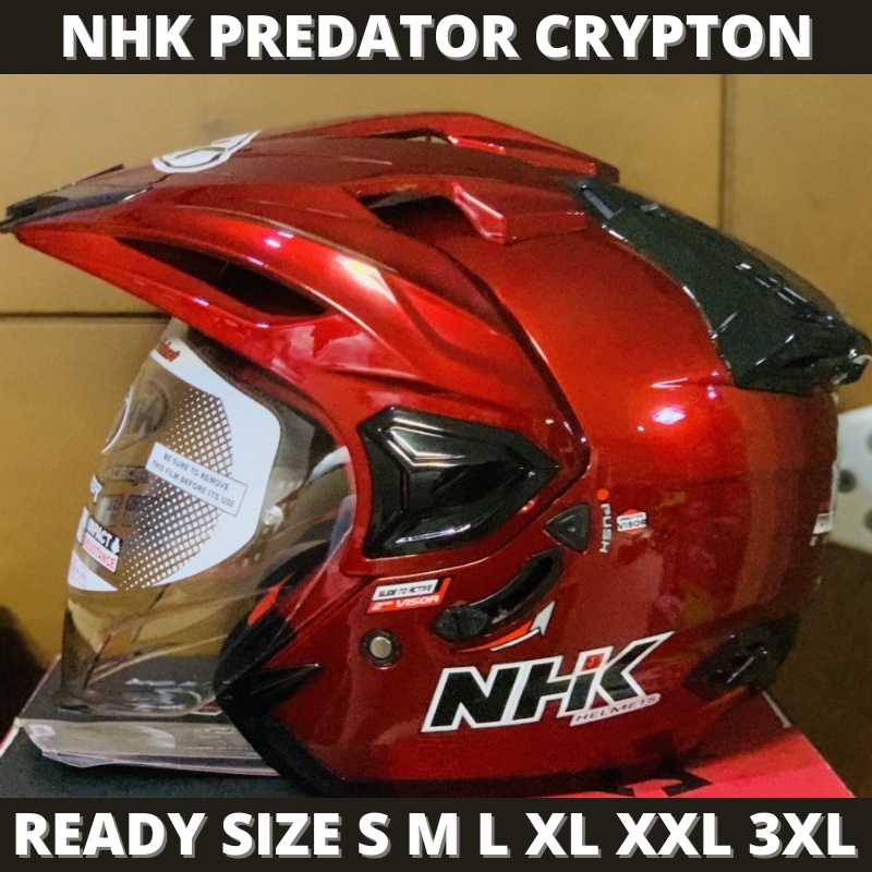 Helm NHK Predator Crypton Solid Red Maroon Merah Marun Double Visor Half Face - Helem Motor SNI DOT 