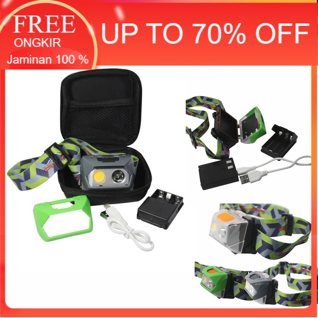 Senter Kepala Headlamp Dhaulagiri Charger dan Baterai Waterproof 618