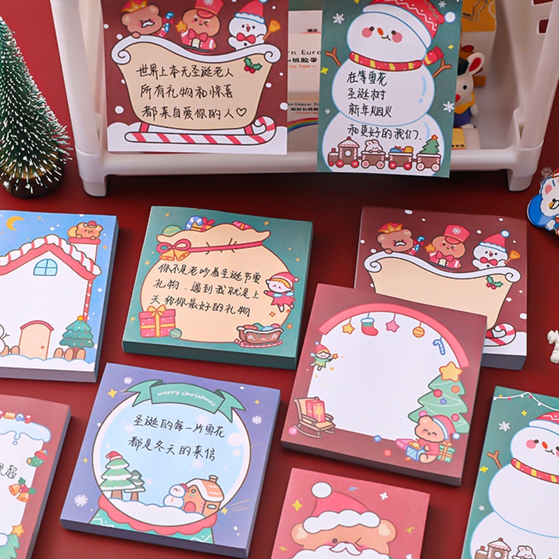 50 Sheets Cute Cartoon Christmas Sticky Notes Student Merry Christmas Memo Pad