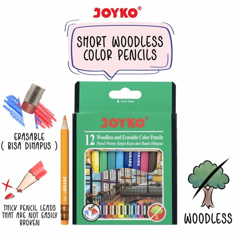 

Pensil Warna JOYKO ERASABLE CP120 Bisa DIHAPUS 12 Warna Size Pendek