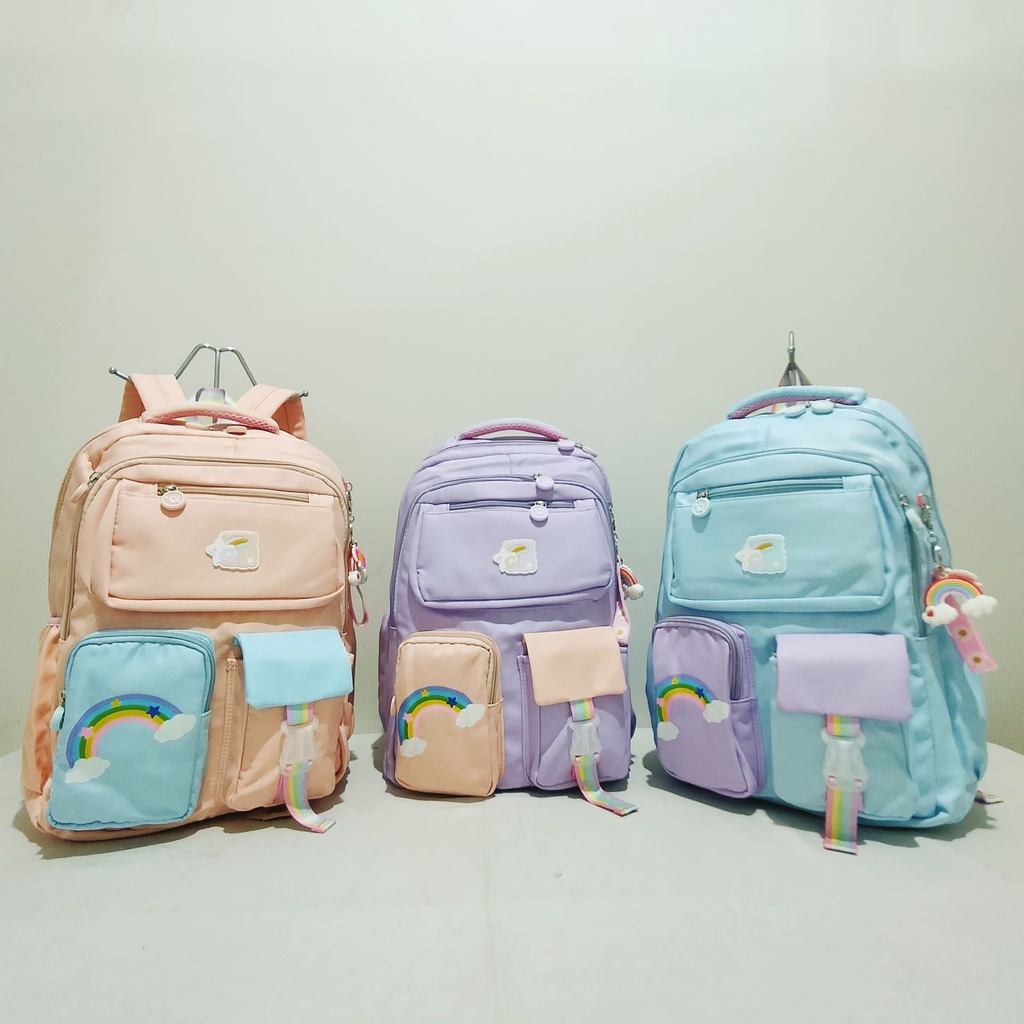 Tas Sekolah Anak Cewek Import Backpack SD Ransel Rainbow 717