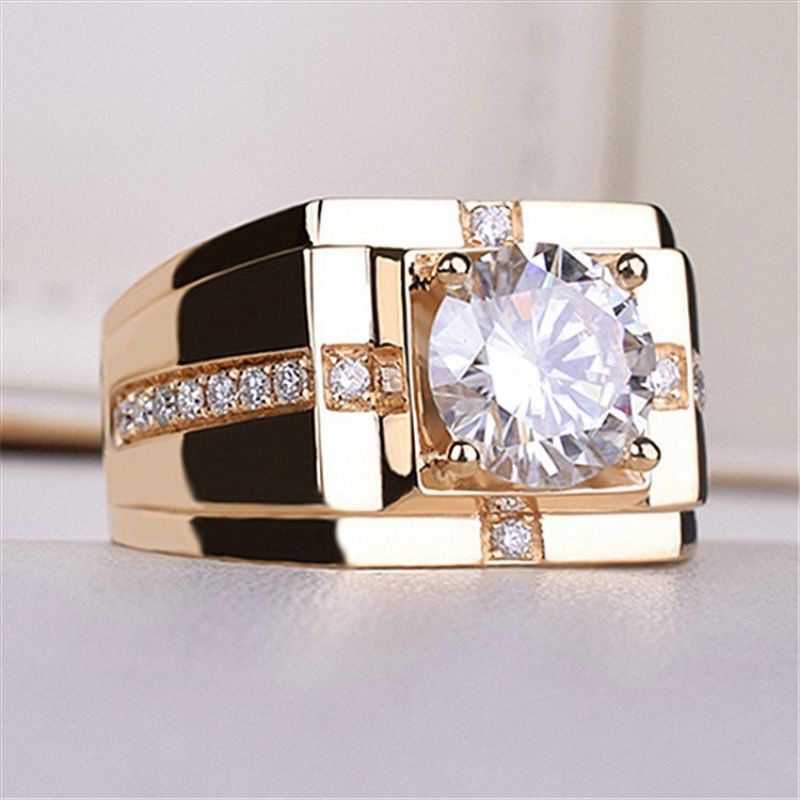 Cincin Platinum Berlian Gold Pria/Wanita Mewah