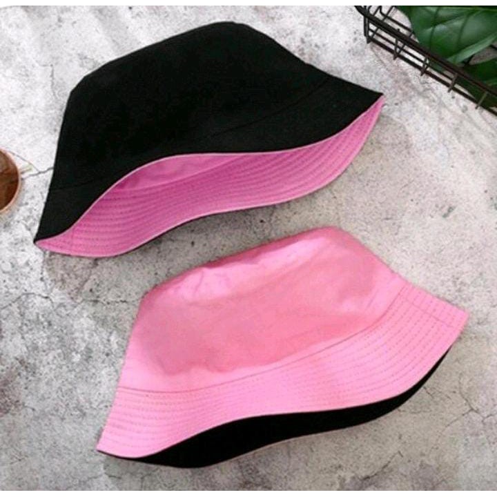 Topi Bucket Hat Distro Bolak Balik Polos dua Sisi Termurah