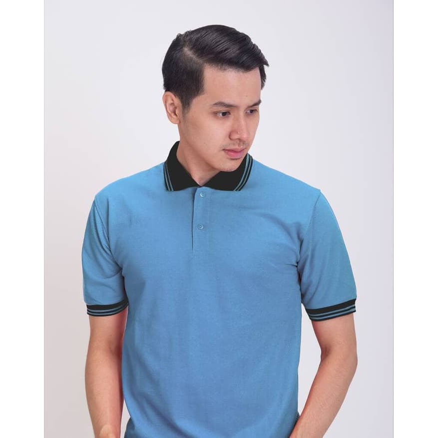 Terlaris BAJU KAOS KERAH POLO SHIRT COWOK PRIA BIRU BABY BLUE KERAH HITAM
