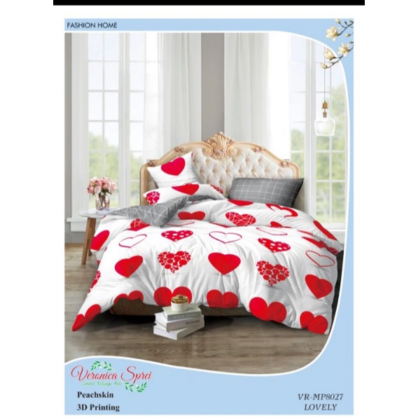 sprei microtex motif love putih merah