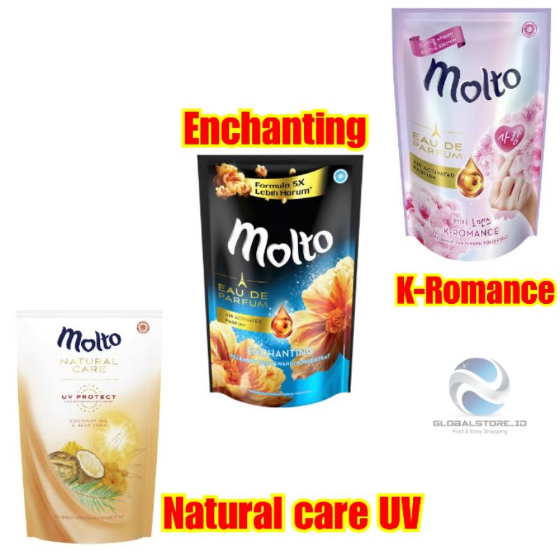 Molto Eau de parfum enchanting 720ml/ molto floral bliss 820ml biru/ molto k-romance 720ml/ molto natural care UV protect 750ml