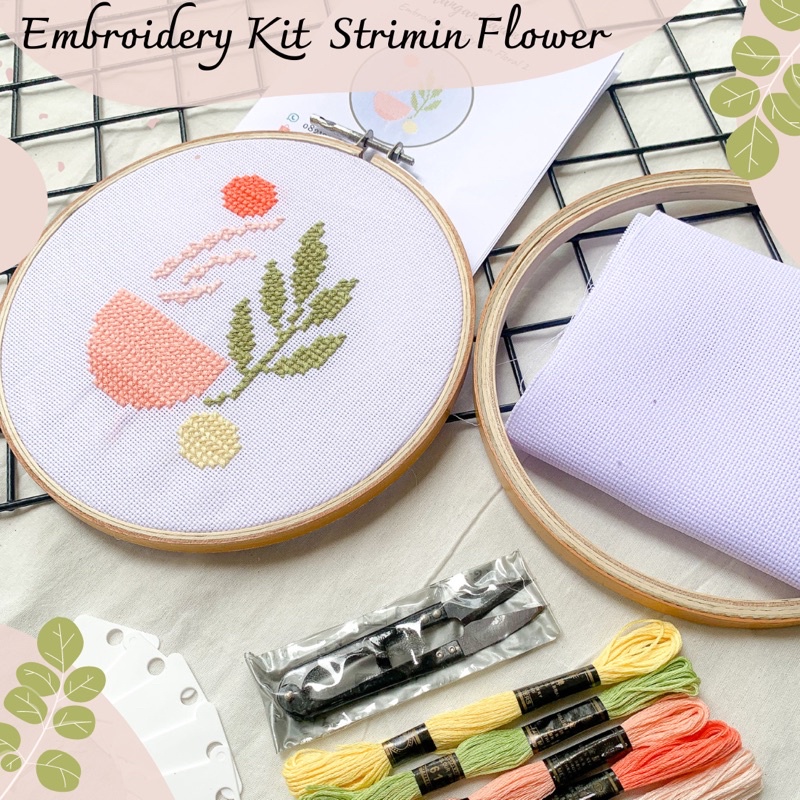 Embroidery Kit Strimin Flowers - Paket sulam kristik