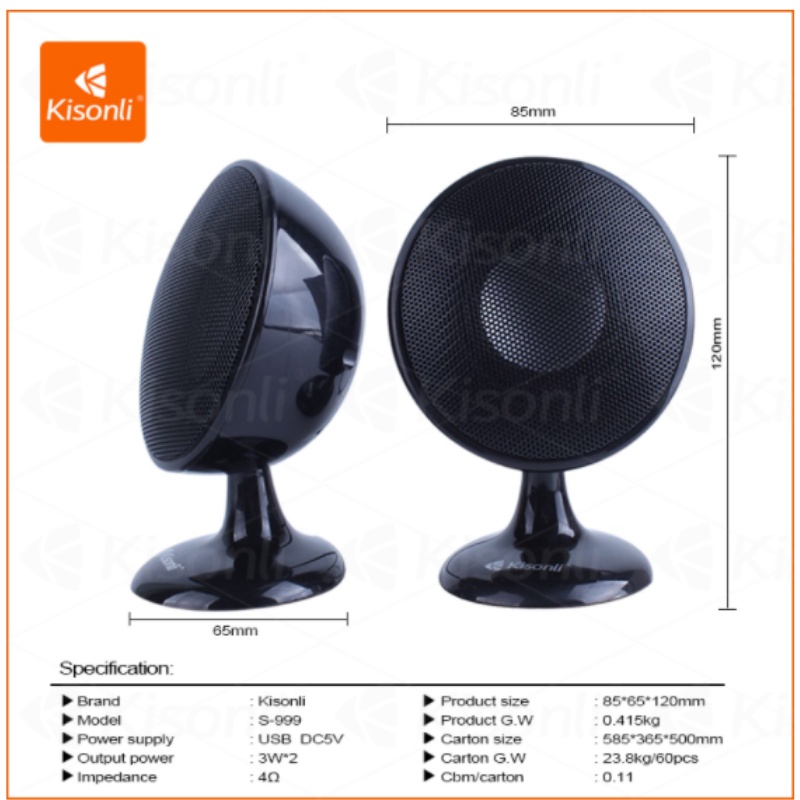 KISONLI Speaker Mini Komputer / Laptop S-888 Hitam Super Bass Effect With Volume Control-7