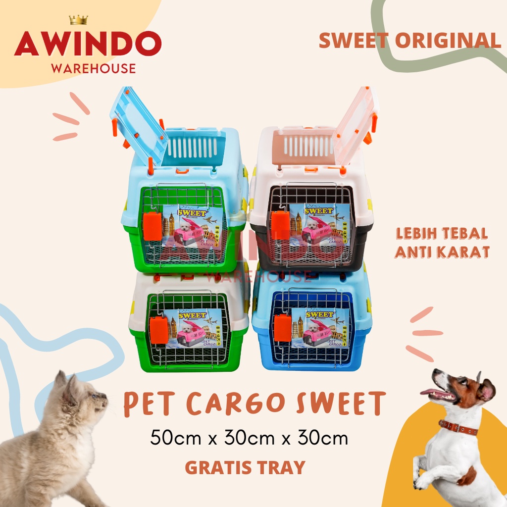 PET CARGO KUCING BESI - Rumah Kandang Kargo Kucing Anjing Kelinci 50x35x35 Pet Carrier 2 Pintu