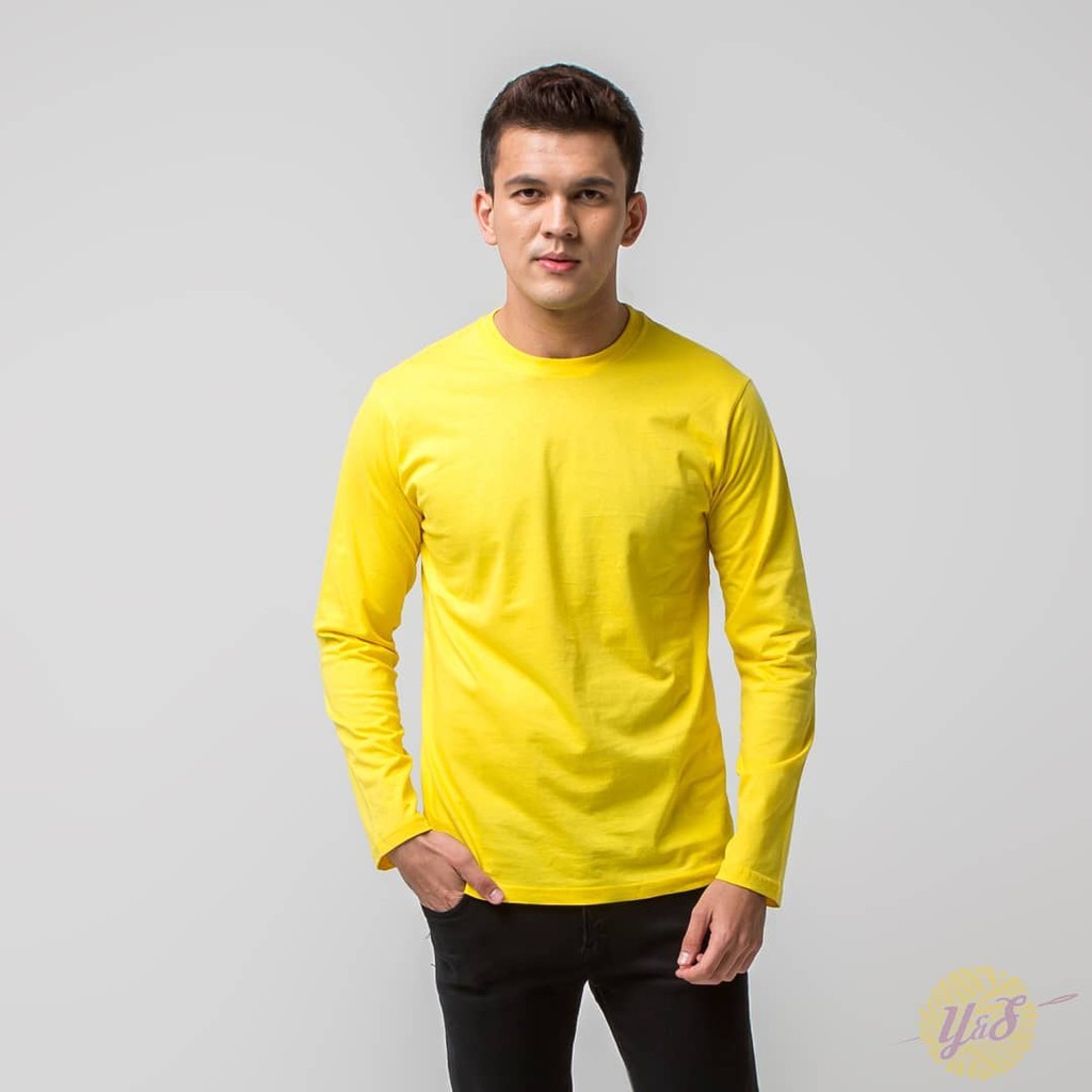  Kaos  Polos  Lengan  Panjang  Kuning Ringspun Cotton 30s Yarn 