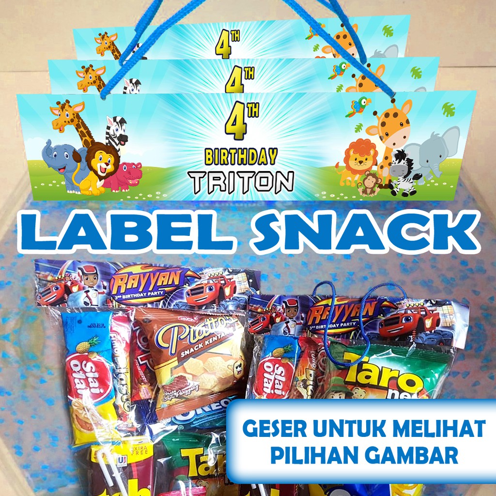 

LABEL PLASTIK SNACK TEMA ANIMALS ULTAH / ULANG TAHUN LEBAR 20CM