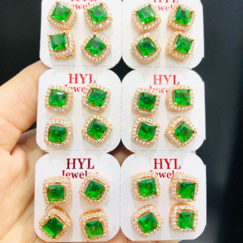 Anting tusuk xuping batu permata hijau A0912