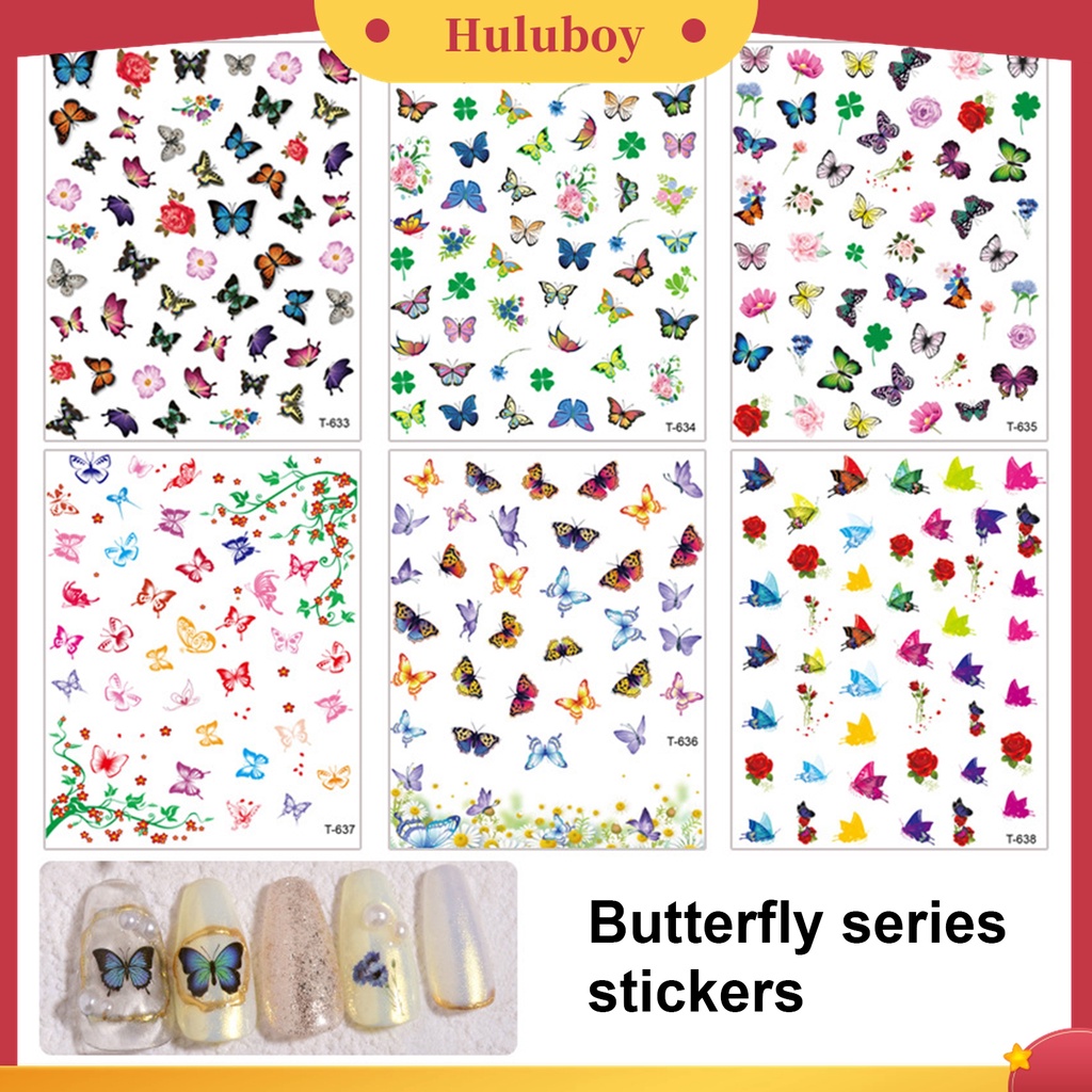 Huluboy Huluboy♡ 6pcs Stiker Kuku Motif Bunga Natal Untuk Pemula