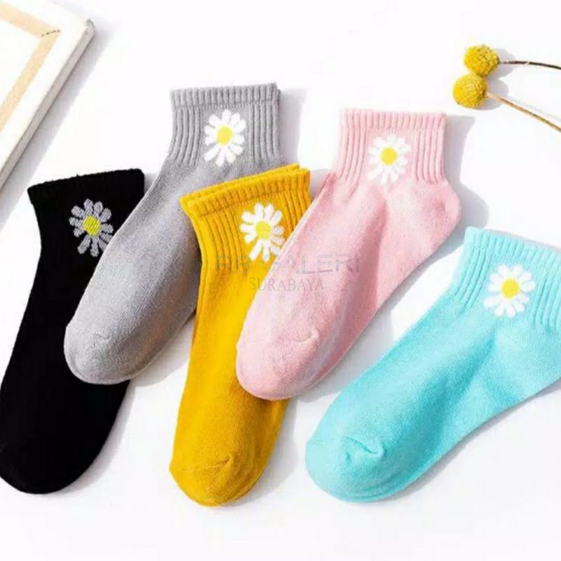 Kaos Kaki Fashion Unisex Motif Polos Beruang Fashion Wanita Pria KAOSKAKI ANKLE Sock BUNGA RB-5