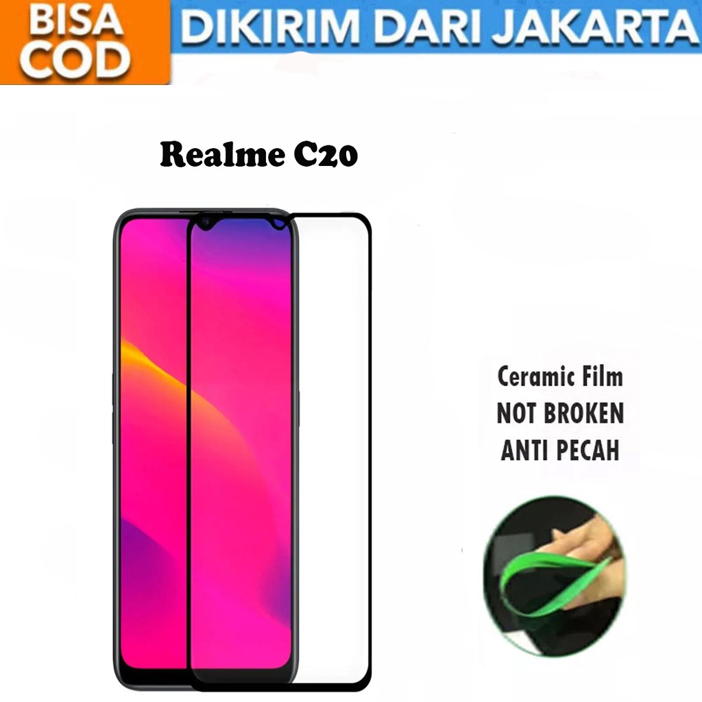 Tempered Glass Realme C20 FULL COVER FULL SCREEN Ceramic Film Anti Gores