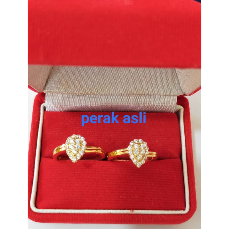 Cincin Oval Cor Mata2, Perak 925, Sepuh Emas Kuning