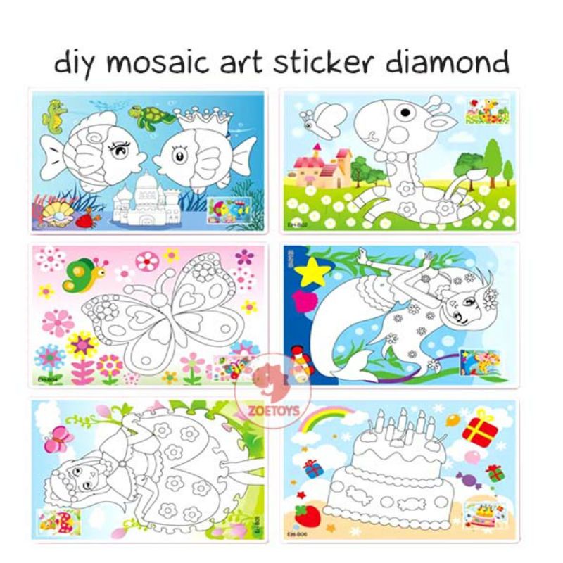 Zoetoys 2in1 Diy Mosaic Art Sticker Diamond Big and Painting | Tempel Sticker Manik Besar mewarnai dan menempel stiker diamond prakarya kerajinan tangan | Mainan n Craft Edukasi Anak