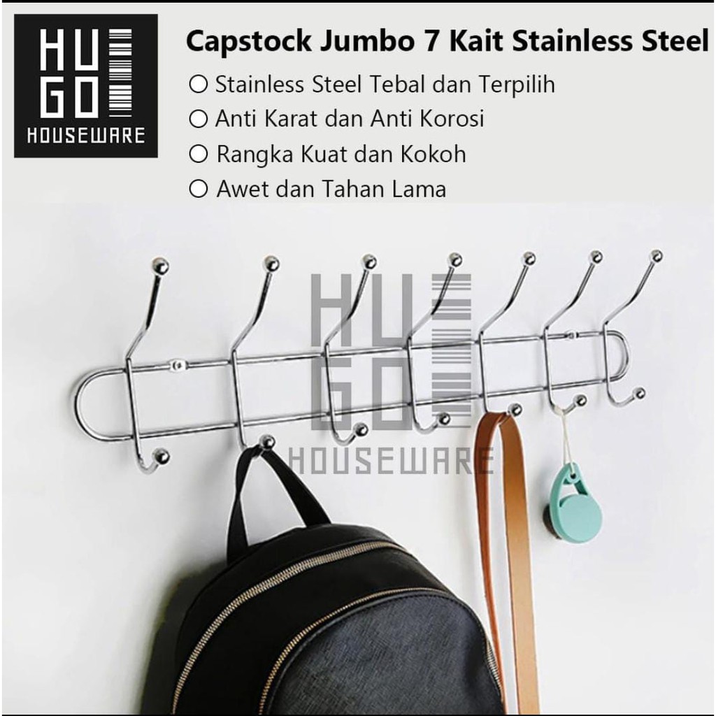 Gantungan Baju / Cantolan Tas/ Kapstok Besi Stainless 14 Kait