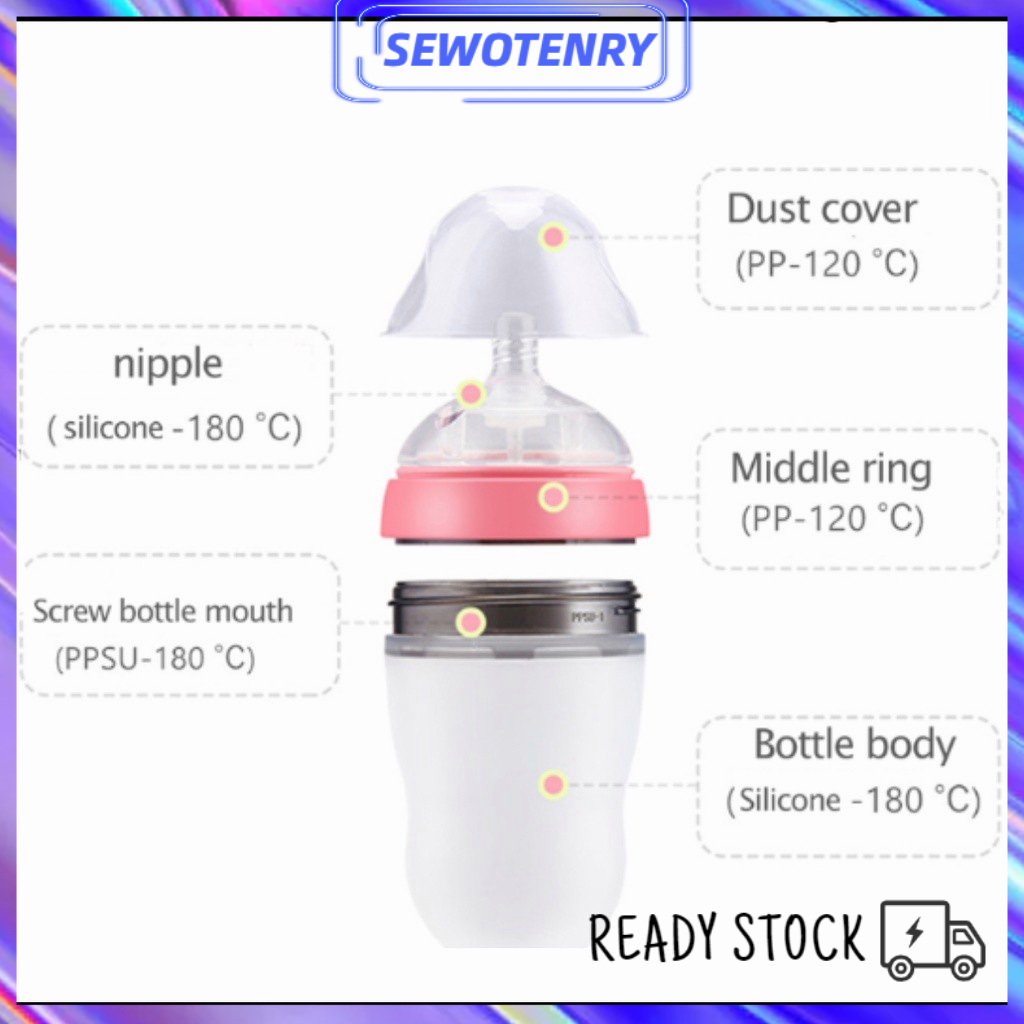 【COD】Botol susu Silikon Wideneck bayi / baby bottle dengan pegangan &amp; Sedotan Anti colic