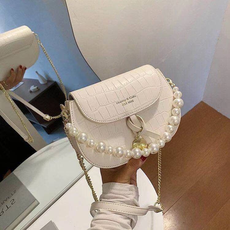 ZC 2943 RISCE TAS SELEMPANG TALI MUTIARA IMPORT WANITA CEWEK PEREMPUAN JAKARTA BATAM FASHION MURAH