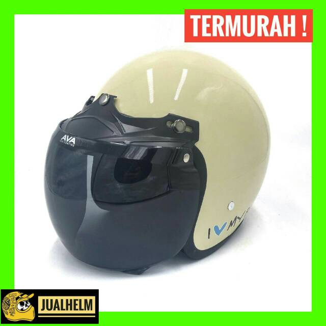 Helm Retro My Bike Krem Dengan Kaca / Helm Bogo / Helm Classic