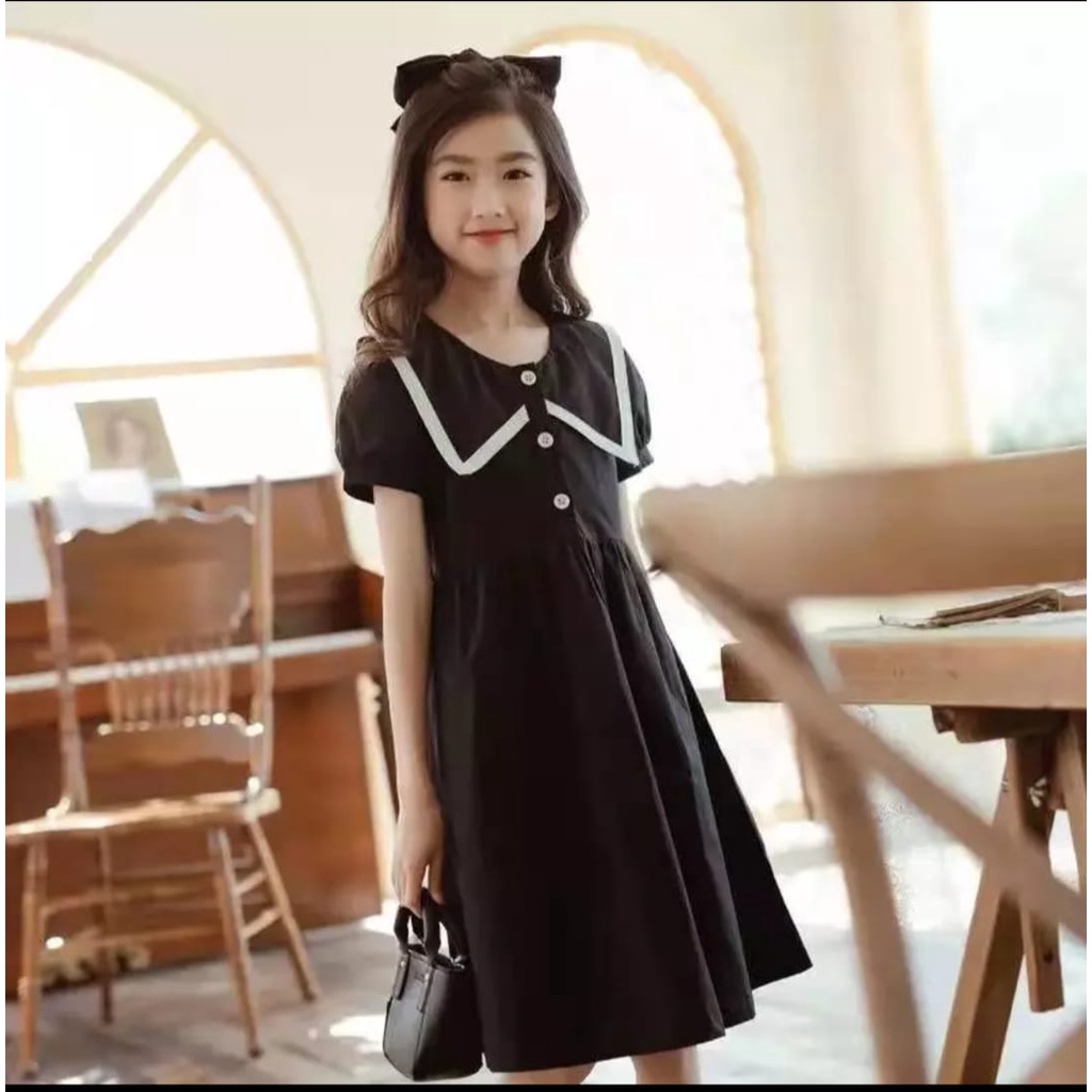 QFS - CLAUDYA DRESS / UMUR 7 - 10 TH/KOREA/DRESS KIDS / HITAM / PUTIH / TERBARU / TERLARIS