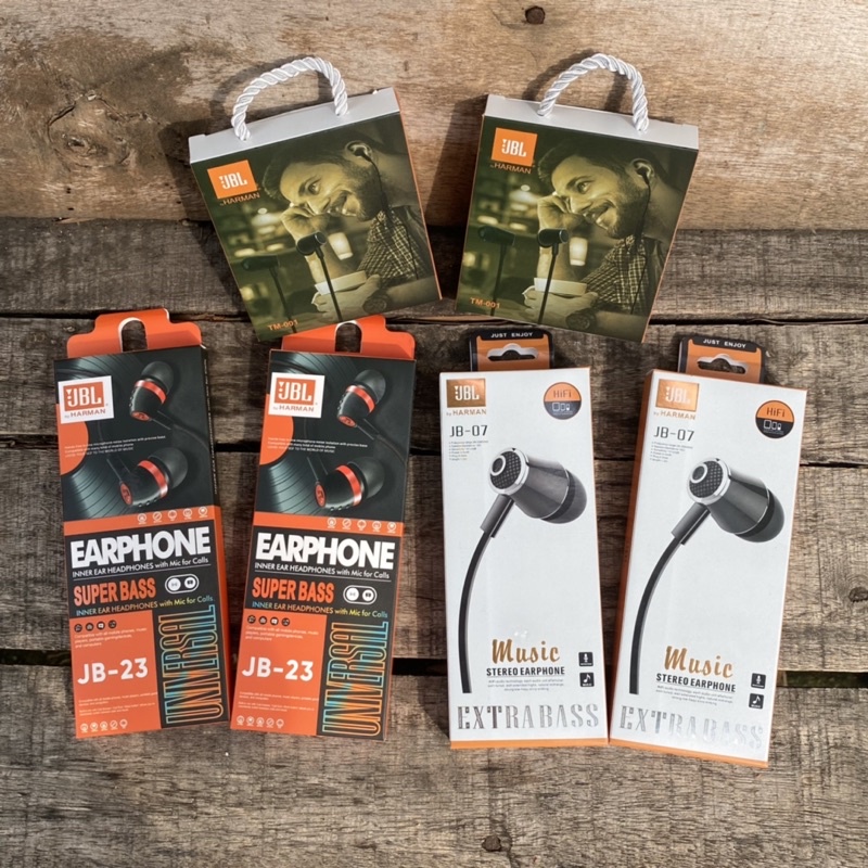headset - earphone - handsfree - extrabass - megabass - tipe JB07 - JB23 - TM001 besi packingan import