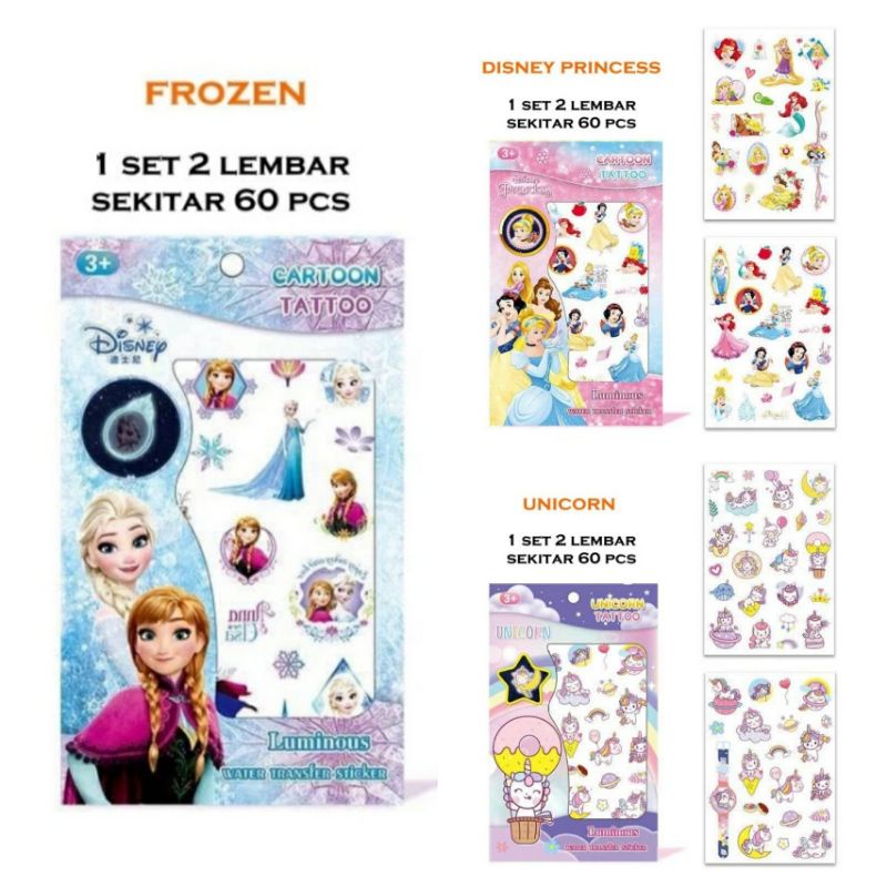 Stiker Tato Glow In The Dark Anak Mainan Sticker Body Tatto Luminous Nyala dalam Gelap Frozen Princess Unicorn Cars Superwings Animal Transportasi Dinosaurus